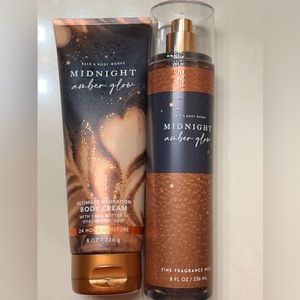 Bath & Body Works Set Midnight Amber Glow Body Cream & Fragrance Mist New